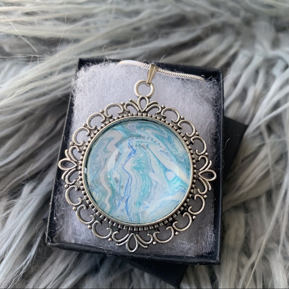 Handmade Fluid Art Necklace-Ocean Waves